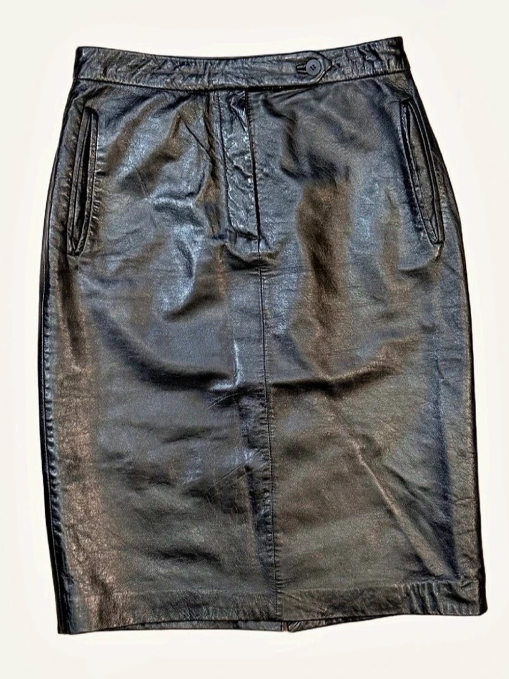Vintage 80/90s HUGO BUSCATI COLLECTION Genuine Leather Black Pencil SKIRT Size 2